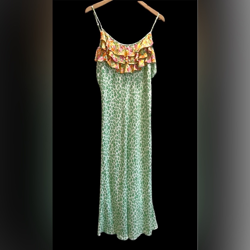 RIXO Green Leopard-Print Maxi Dress with Pink Floral Ruffle - Picture 3 of 5